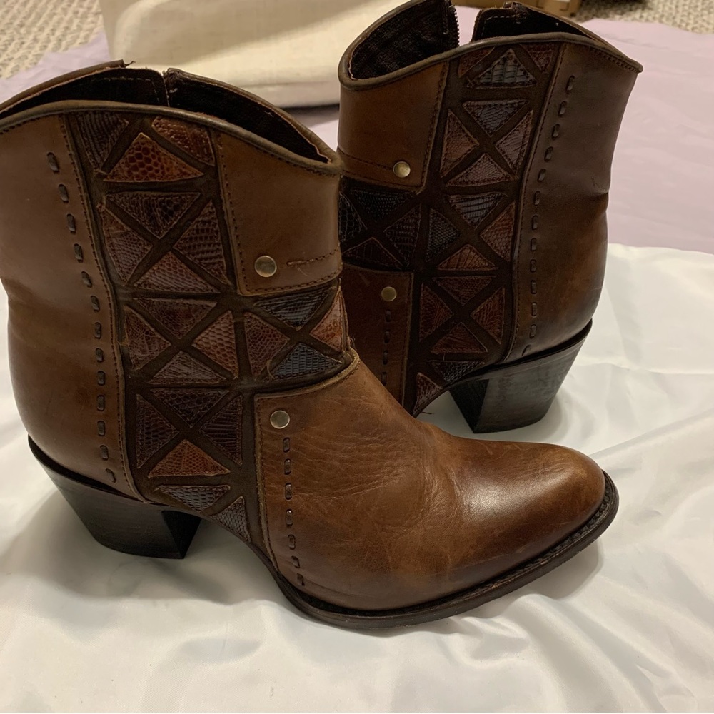 Cuadra Womens Brown Leather‎  Ankle Booties Cowboy 9.5